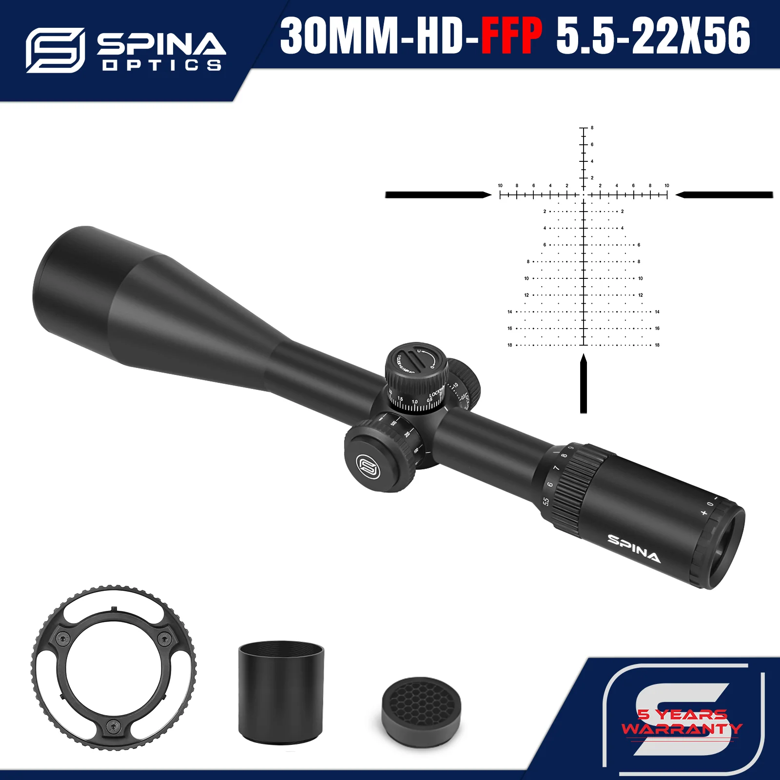 

SPINA OPTICS WolfChase HD 5.5-22X56 FFP Scope First focal plane Tactical Hunting 10-300m Scope Sight Side Parallax Turret lock