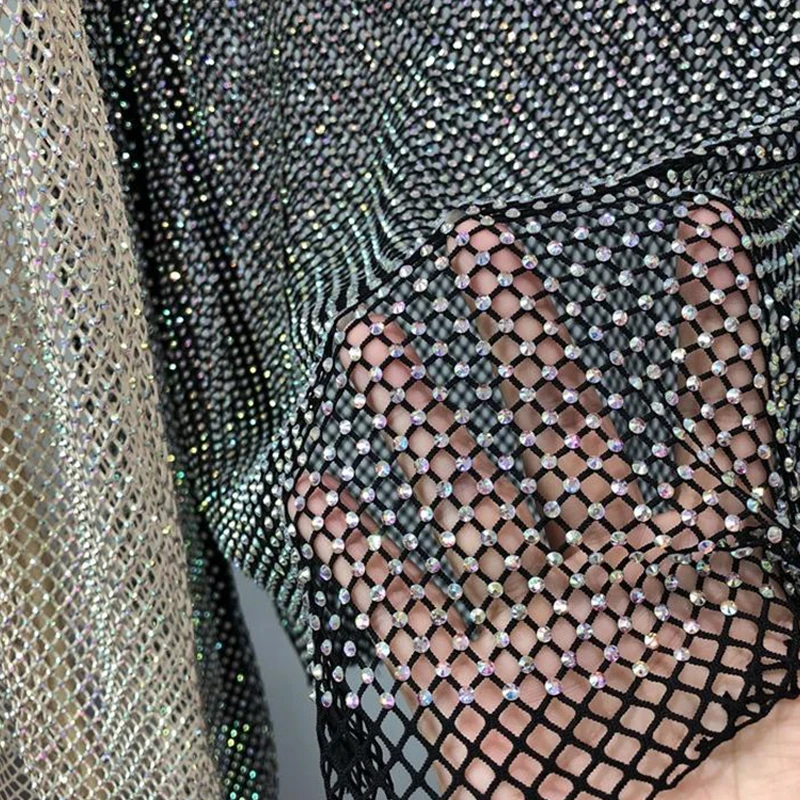 Damen Strass-Mesh-Rollkragen-Top, Durchsichtiges Netzshirt, Glitzerndes Transparentes Unterhemd, Eng Anliegend, für Party, Nachtclub, Festival, Clubwear – Detail 4