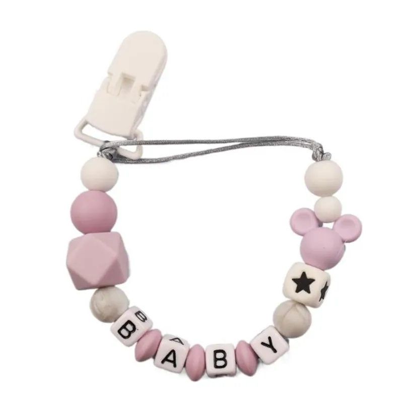 Nome personalizzato per bambino Clip per ciuccio in silicone Ciuccio per neonato Catena per dentizione sicura Massaggiagengive Accessori per catena porta ciuccio