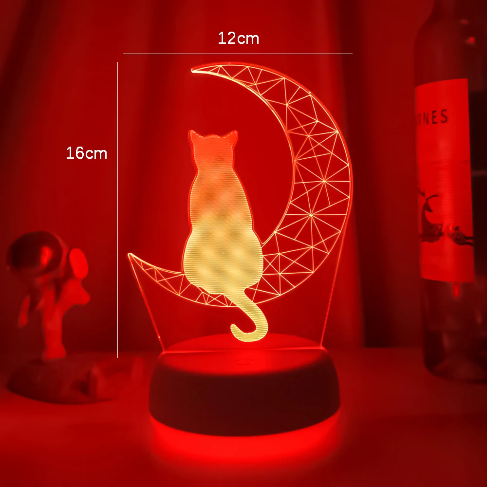 Newest 3D Acrylic Led Night Light Moon Cat Figure Nightlight for Kid Child Bedroom Sleep Lights Gift for Home Decor Table Lamps