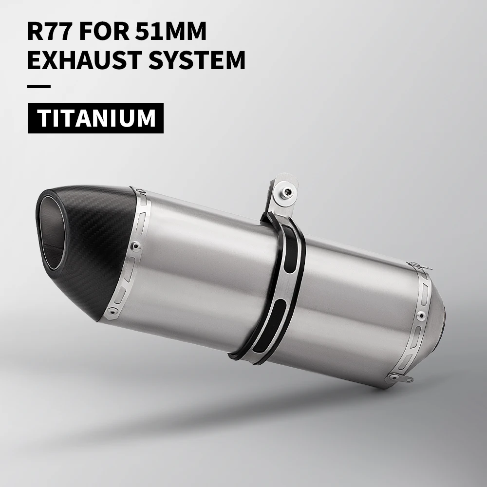 51mm Universal Titanium Alloy Motorcycle R77 Modified Exhaust Muffler for CBR650R NINJA650 Z900 R1 GSXR750 MT07 F900