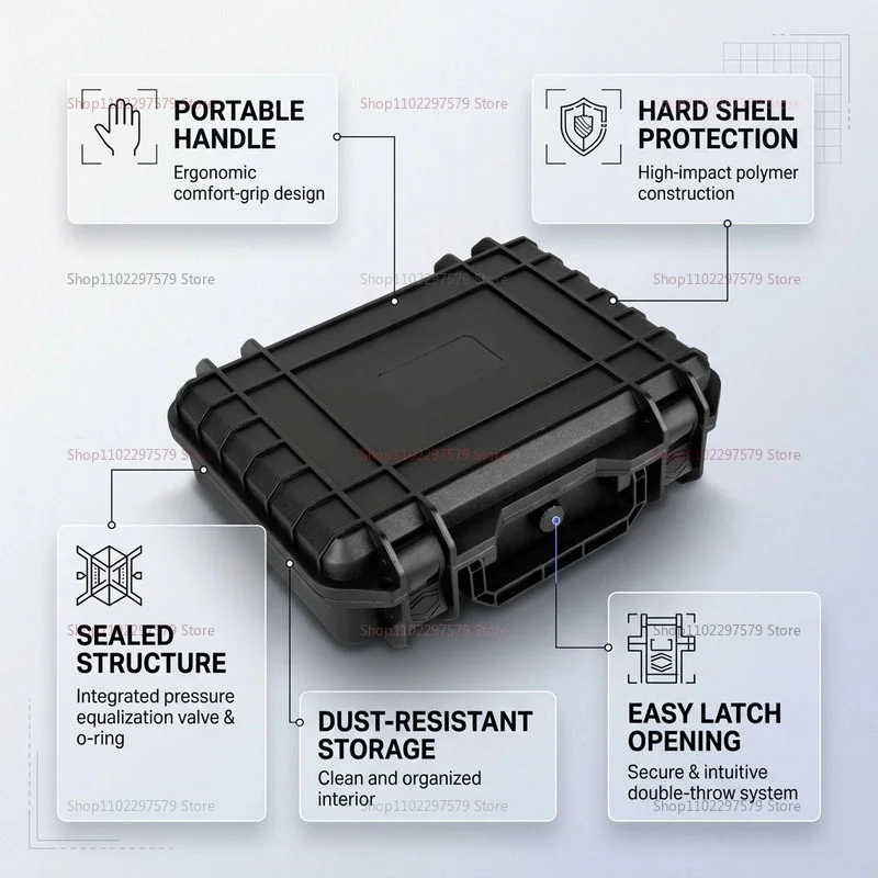 Waterproof Shockproof Pressure Reducing Dustproof Portable Hard Tool Box With Pre-Cut Foam Storage Home Outdoor Garage Storage.