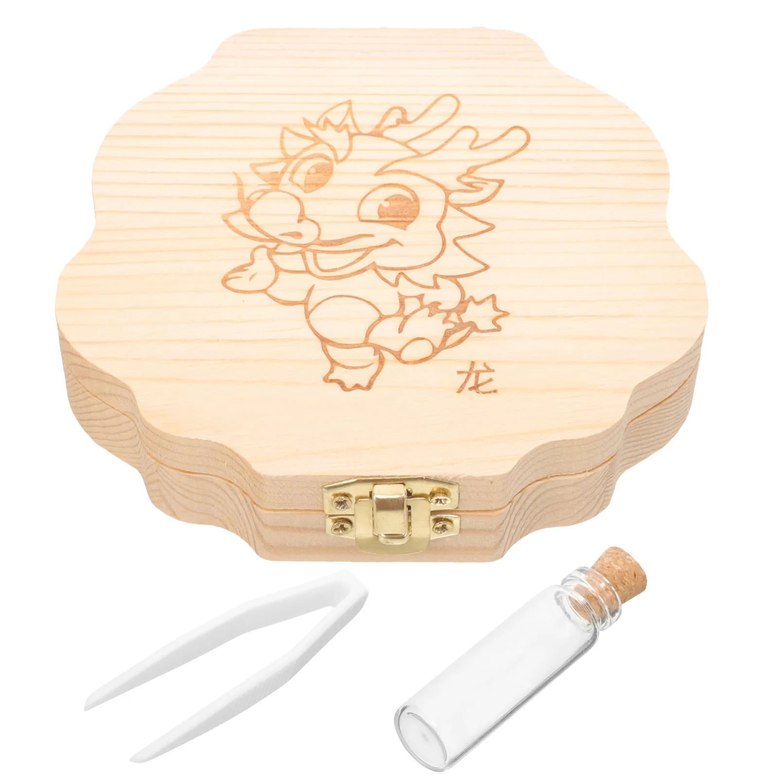 

Baby Tooth Children Teeth Keepsake Case Lost Container Wooden Box Deciduous Storage Decorative Useful Dragon Pattern