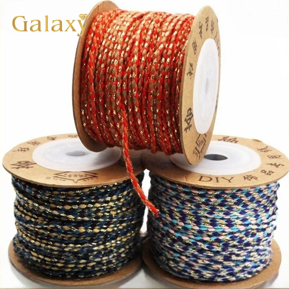 20 meters 2mm Three-color Four-Strand Braided Gold Line 100% Cotton Cord Rope Chinese Knot Macrame Cord Rope For Jewelry Making