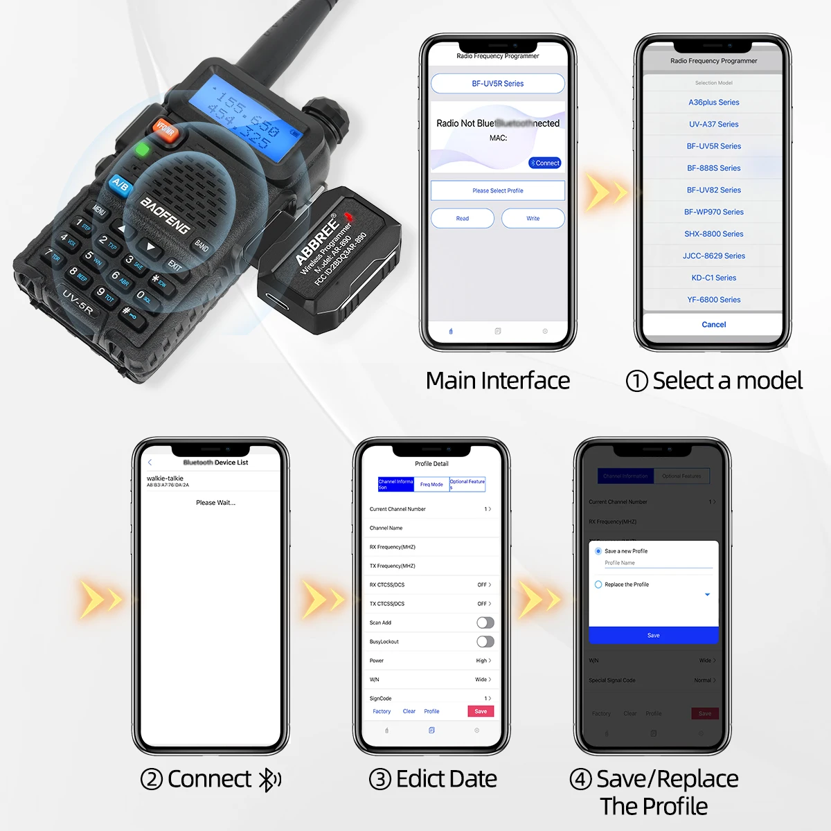 ABBREE بلوتوث مبرمج لاسلكي الهاتف APP البرمجة ل Baofeng اسلكية تخاطب UV-5R BF-888S UV-21 PRO V2 Quansheng UV-K5
