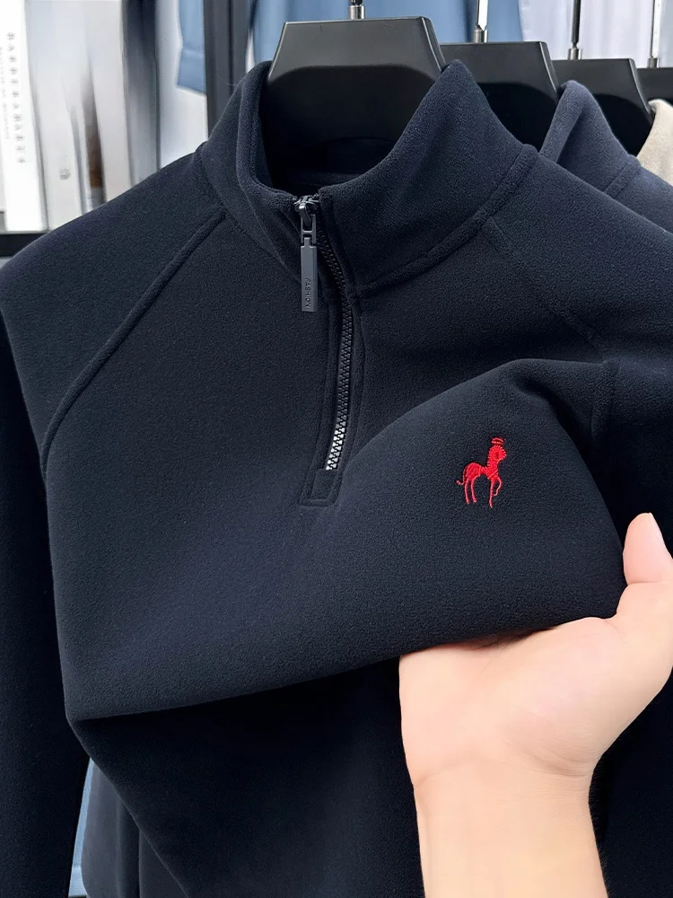 

Мужской утепленный свитшот Lormen Pure Color Orlon Fleece с воротником, вышивкой и длинными рукавами для осени и зимы