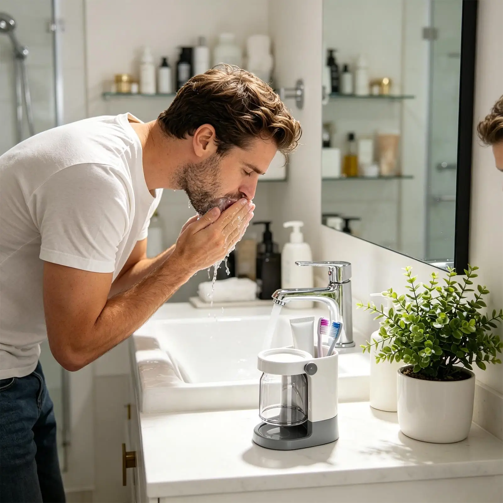 Placed Toothbrush Holder ABS Toothbrush Stand With Drain Hole Desktop Organizer Large Capacity Toothbrushes Stand For Bathroom