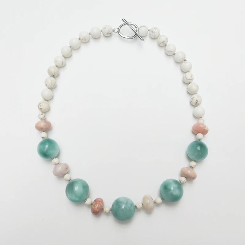 Lii Ji Real Stone Howlite Pink Opal Green Stone Choker Necklace 50cm Women Jewelry Gift