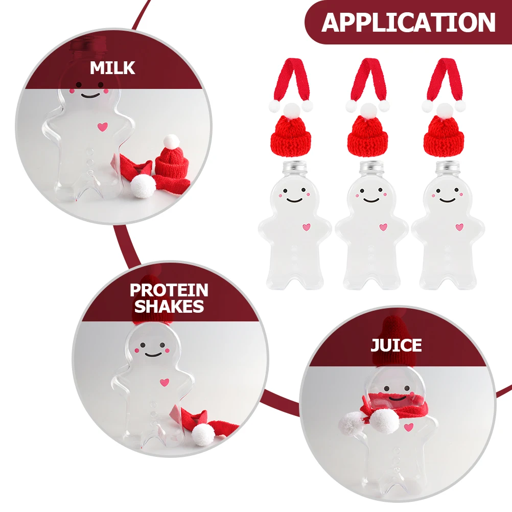 

3 set 3 Sets Gingerbread Juice Bottles 350Ml Christmas Drink Containers Pet Plastic Beverage Bottles With Caps Scarves For Party