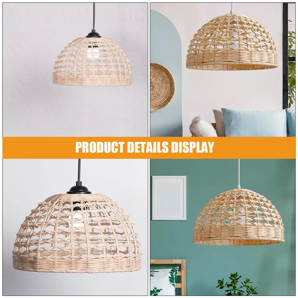 Handwoven Rattan Pendant Lampshade Rustic Hanging Lamp Shade Decorative Ceiling Light Cover for Restaurant Cafe Home Decor