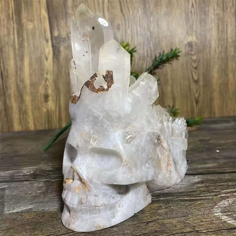 Natural Crystal Skull Cranium Clear Quartz Carving Crafts Gemstones Minerals Wicca Spiritual Reiki Ornaments Home Decoration