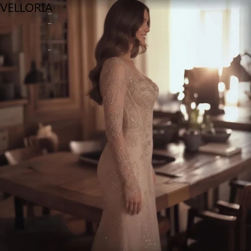 Vestido de Noche Encaje Champán Mujer - alternate angle