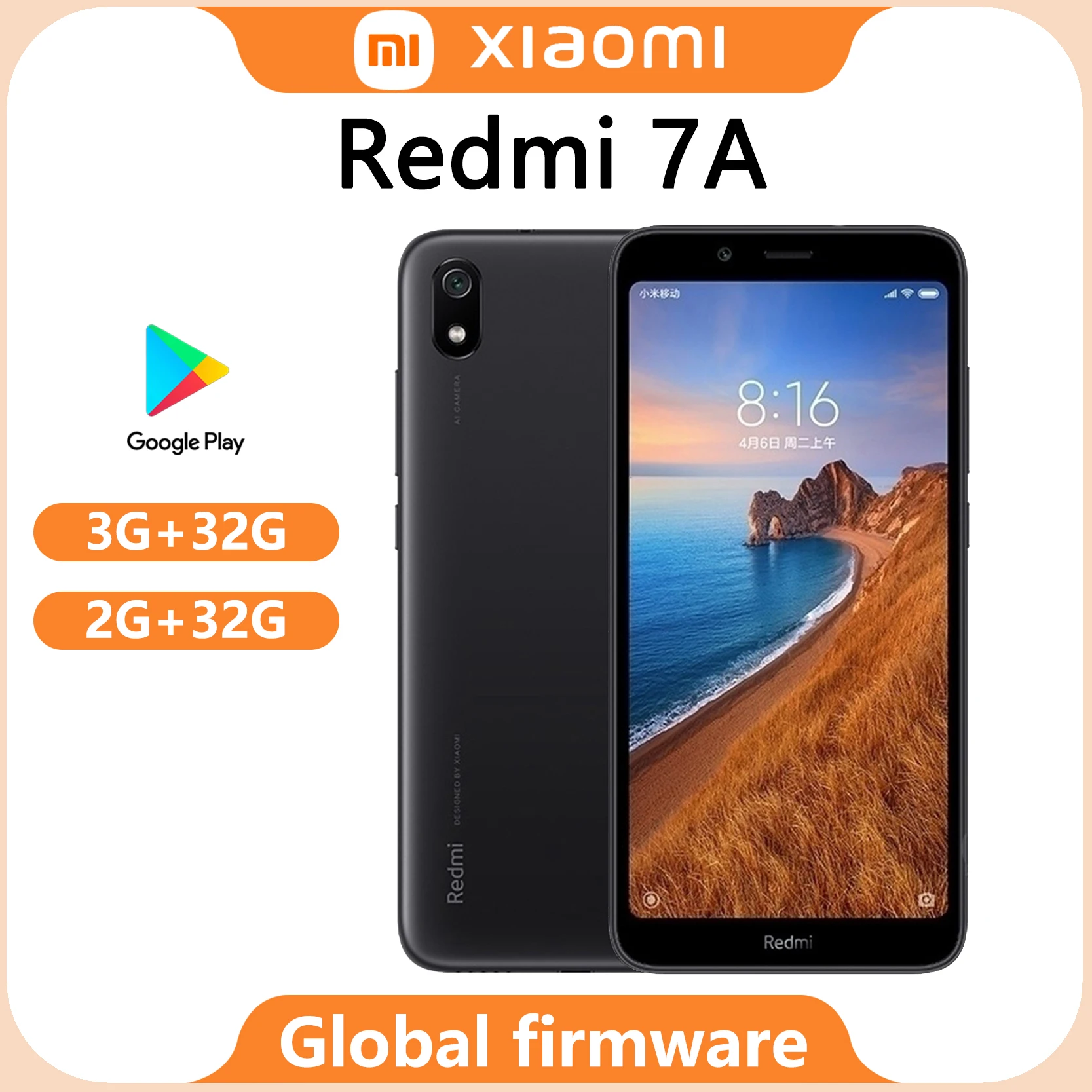 Globalne oprogramowanie sprzętowe Xiaomi Redmi 7A 3G 32G Snapdragon ™   439 4000 mAh Smartfon 12 MP 5,45" używany telefon