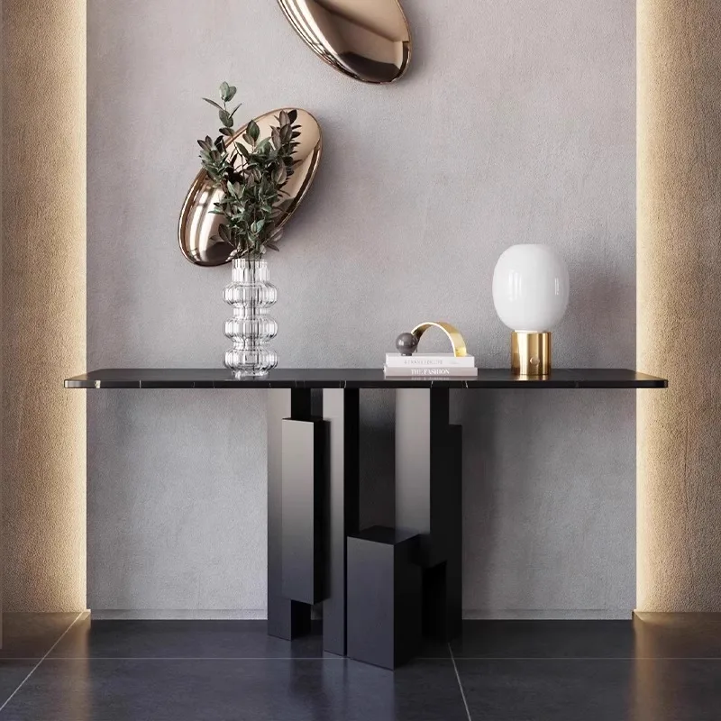 Entrance  against the wall, facing the door, rock slab entrance , light  art, high-end living room, corridor,
