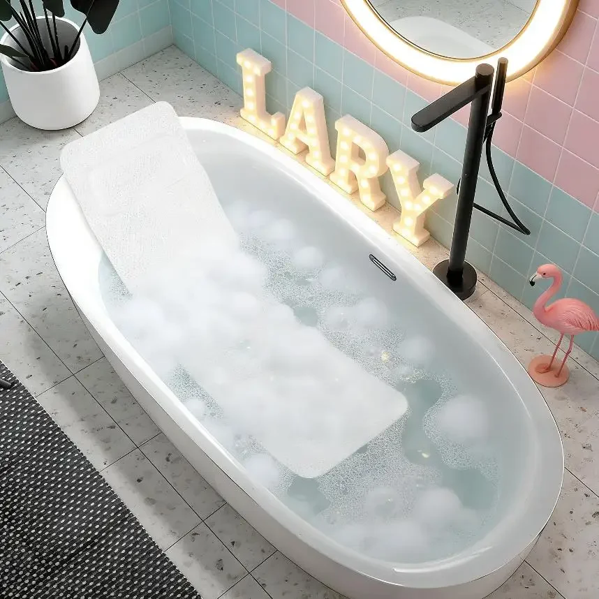 

White Bathtub Mat with Pillow PVC Foaming Home Moisture - proof Bath Tub Cushion Non - slip Bathtub Mat for Comfortable Bathing