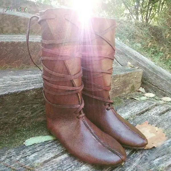 Bottes gothiques en cuir PU pour hommes et femmes, Steampunk, Costume médiéval, Bottes de chevalier, Viking, Kokor, Cosplay, Carnaval, Chaussures de fête, Accessoire