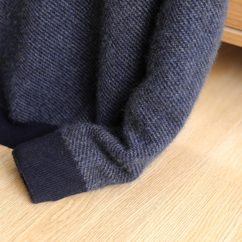 Sweater dasar pria berbahan kasmir 100% murni, merek kelas atas, kerah semi tinggi, tebal, kasual bisnis, untuk musim gugur dan musim dingin, kerah sedang-tinggi.