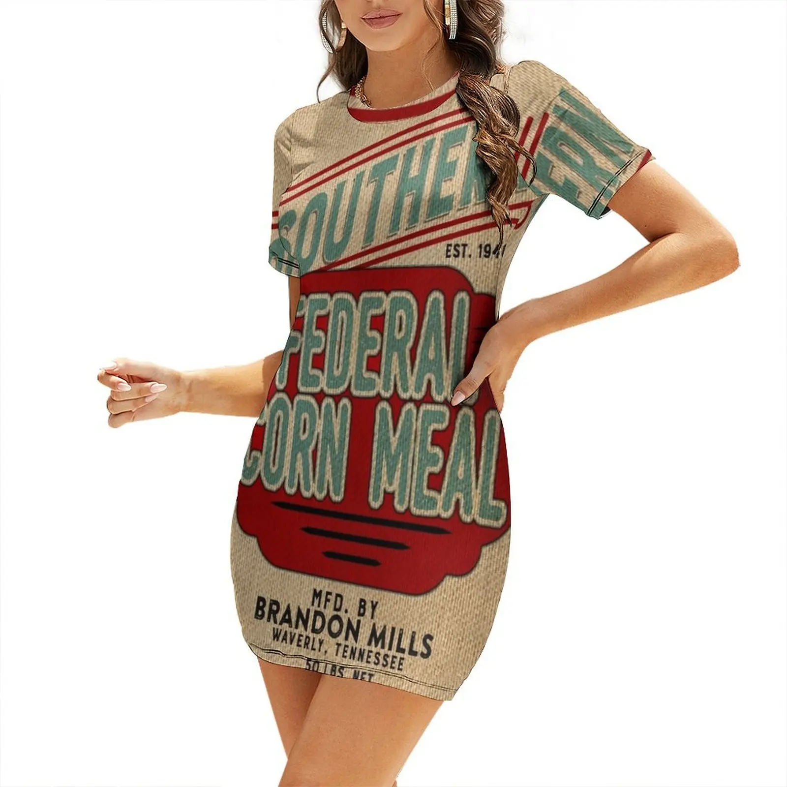 Burlap Grain Sack / Feed Sack / Vintage Style Graphics Short Sleeved Dress ladies dresses for special occasions Dress