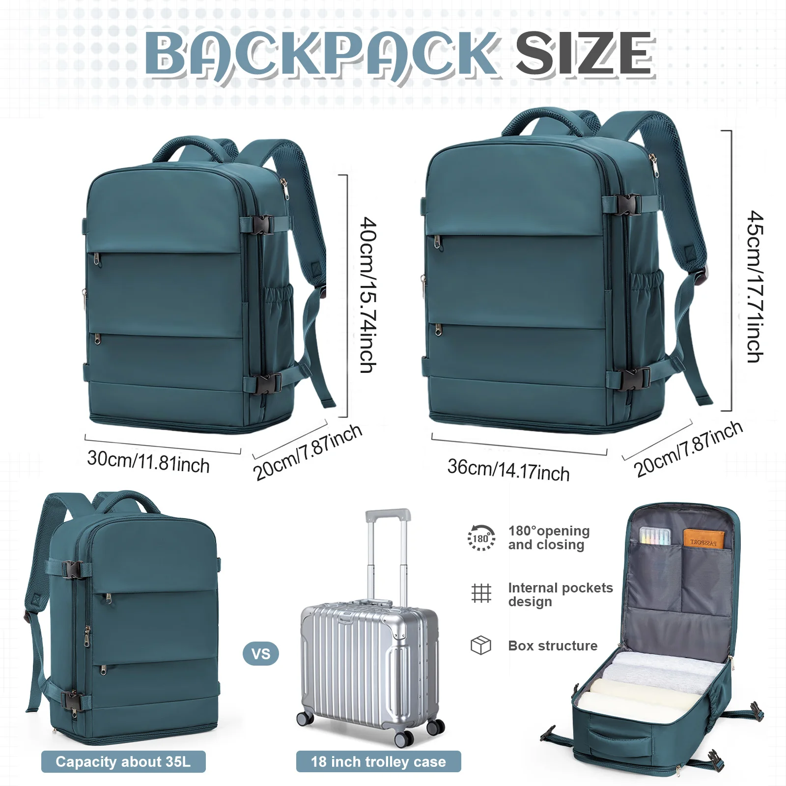 Travel Backpack for Women Men, Ryanair Backpack 40x30x20 Cabin Airplane Luggage EasyJet 45x36x20 Backpack Business Laptop Bag