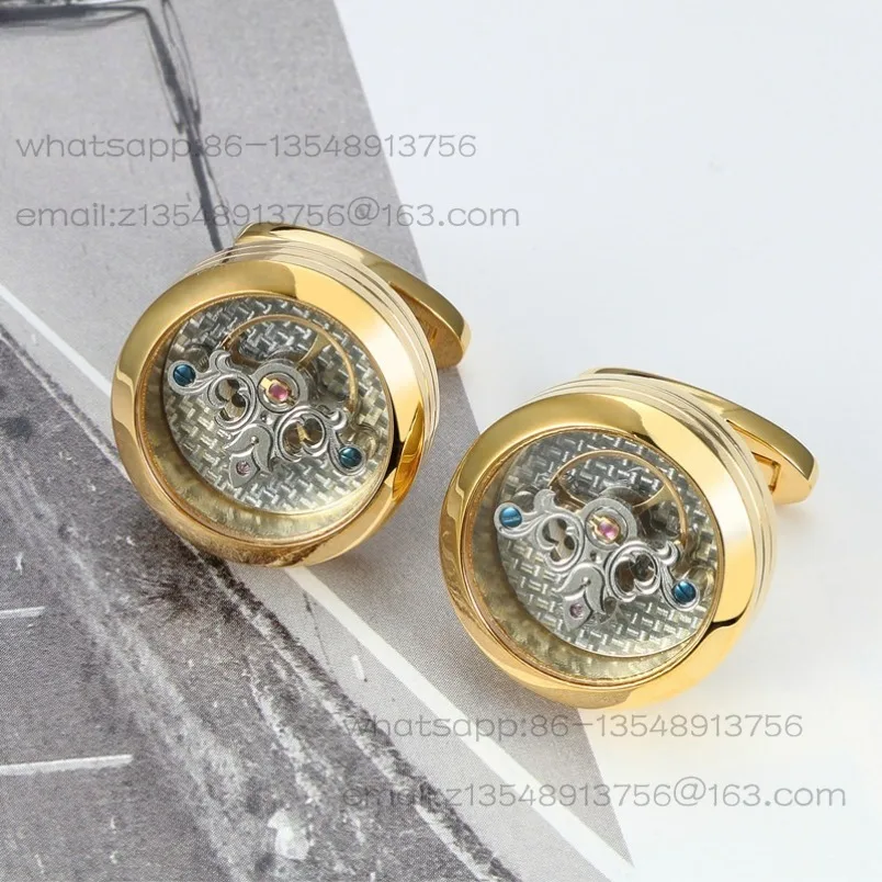 New tourbillon cufflinks for men mechanical movement can be rotated in stock