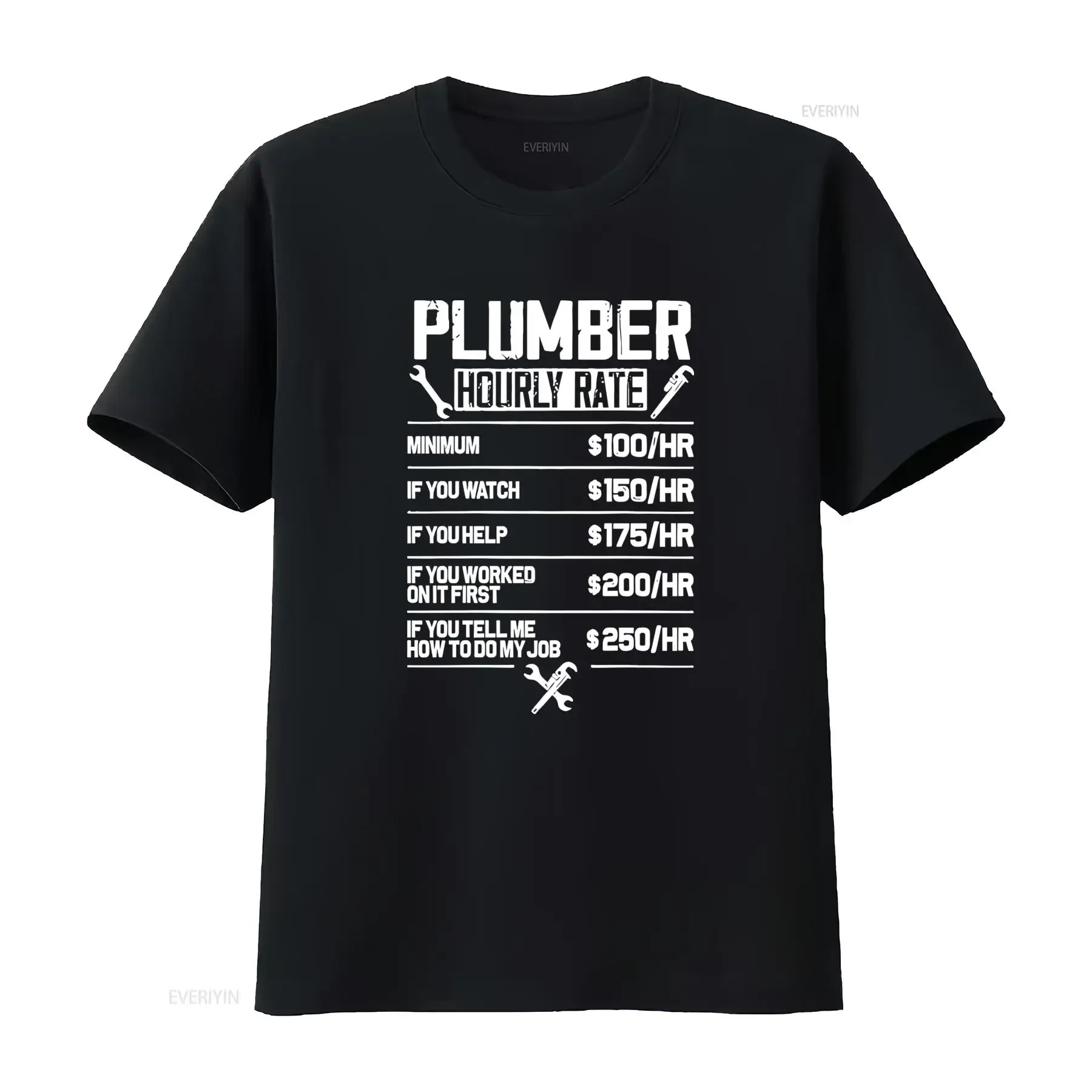 Funny Plumber Hourly Rate Quote Wrench Print Casual T Shirt vintage Washed Stylish streetwear Breathable graphic