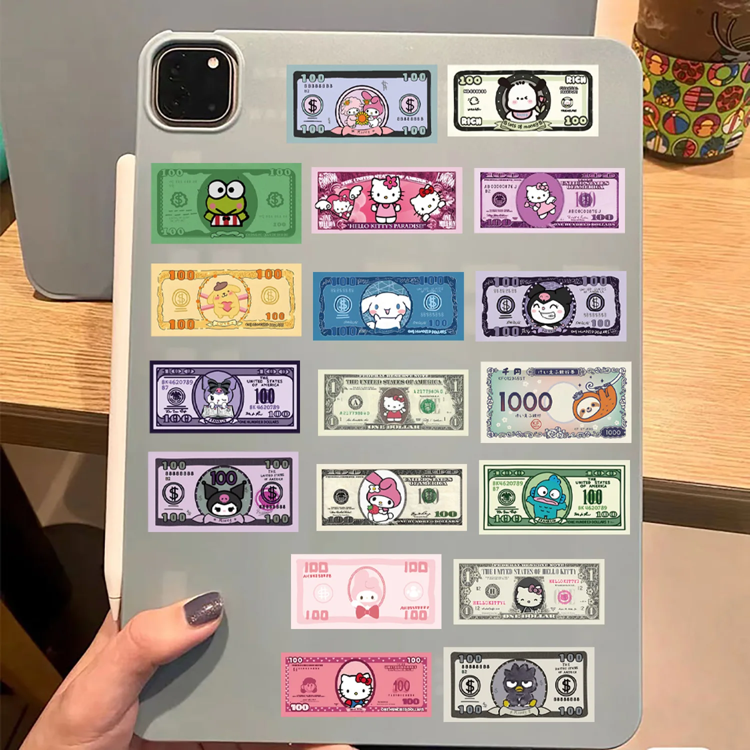 

10/30/50PCS Cartoon Sanrio Banknote Cute Sticker Kawaii Personality Funny Graffiti Waterproof Decal Kids Toy DIY Guitar Sticker