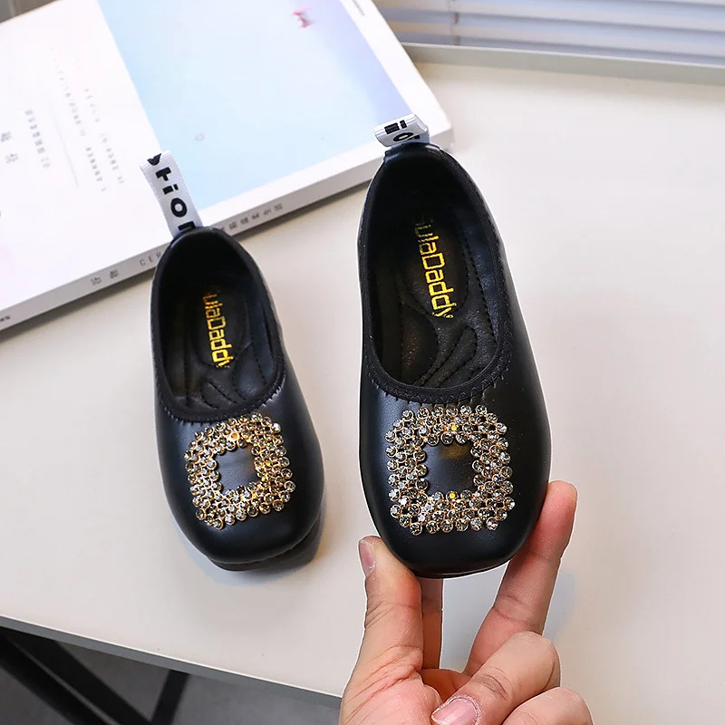 

Fashion Kids Leather Shoe Shallow Rhinestone Ballet Flats for Girls Spring Autumn Non-slip PU Moccasins Children Princess Shoes