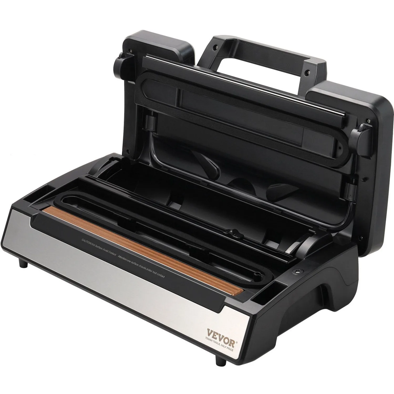 Máquina seladora de alimentos com bomba de vácuo dupla |   Sucção poderosa de 90Kpa |   Selagem de alimentos secos e úmidos |   Inclui rolos e acessórios para sacos de vácuo