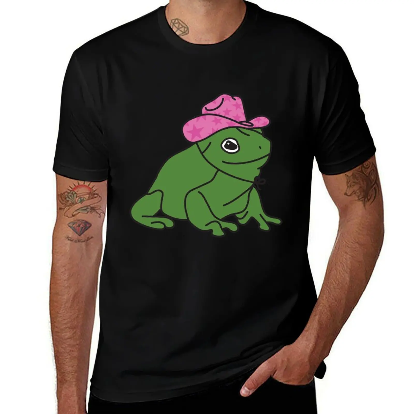 Frog With A Pink Cowboy Hat T-Shirt Plus Size Gym Sports T-Shirt