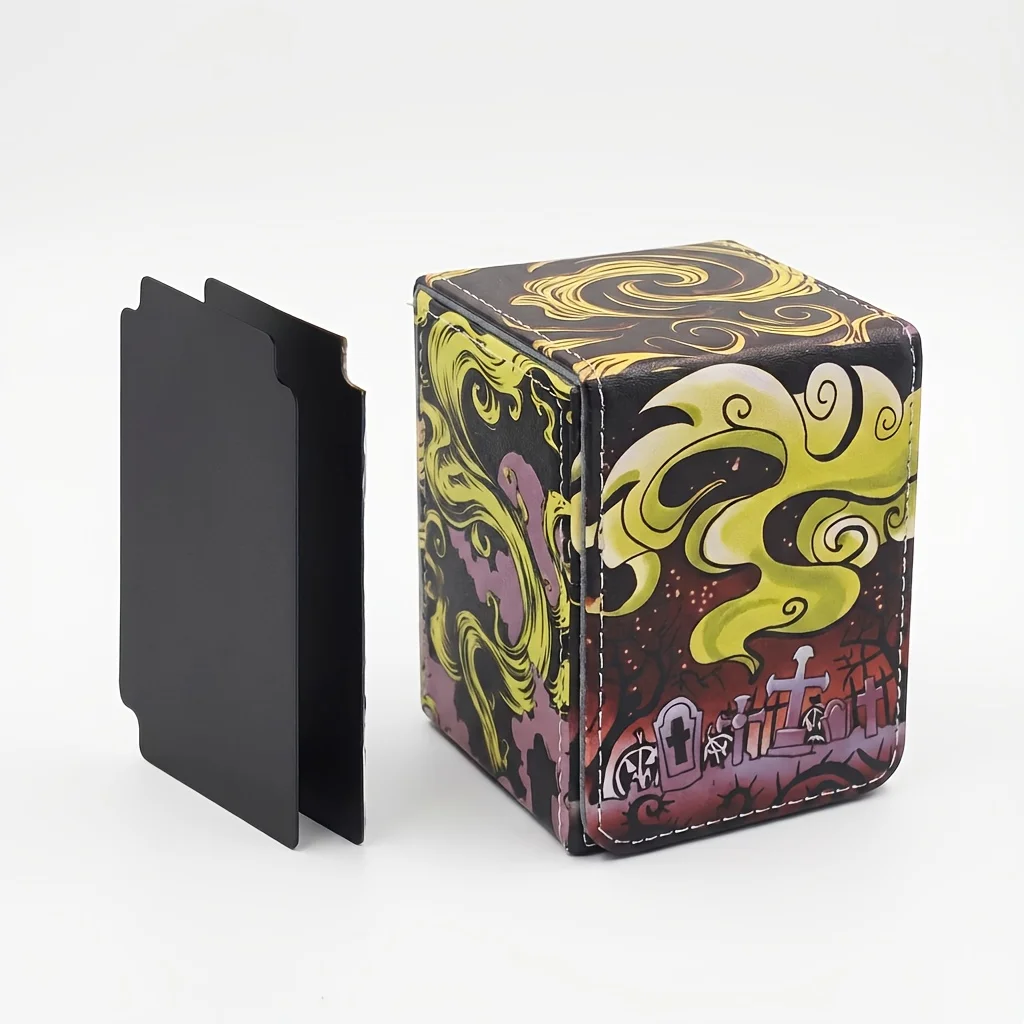 Premium Pu Leather Card Box Compatible with Mtg Cards - Can Hold More Than 100 Single Set Cards, Trading Card Storage Box Suitable for Tcg/Ptcg/Ygo Cards, Sports Card Holder with 2 Dividers, 4 Designs to Choose From, Card Organizer, Memorabilia Collector, Perfect for Card Collectors and Card Enthusiasts