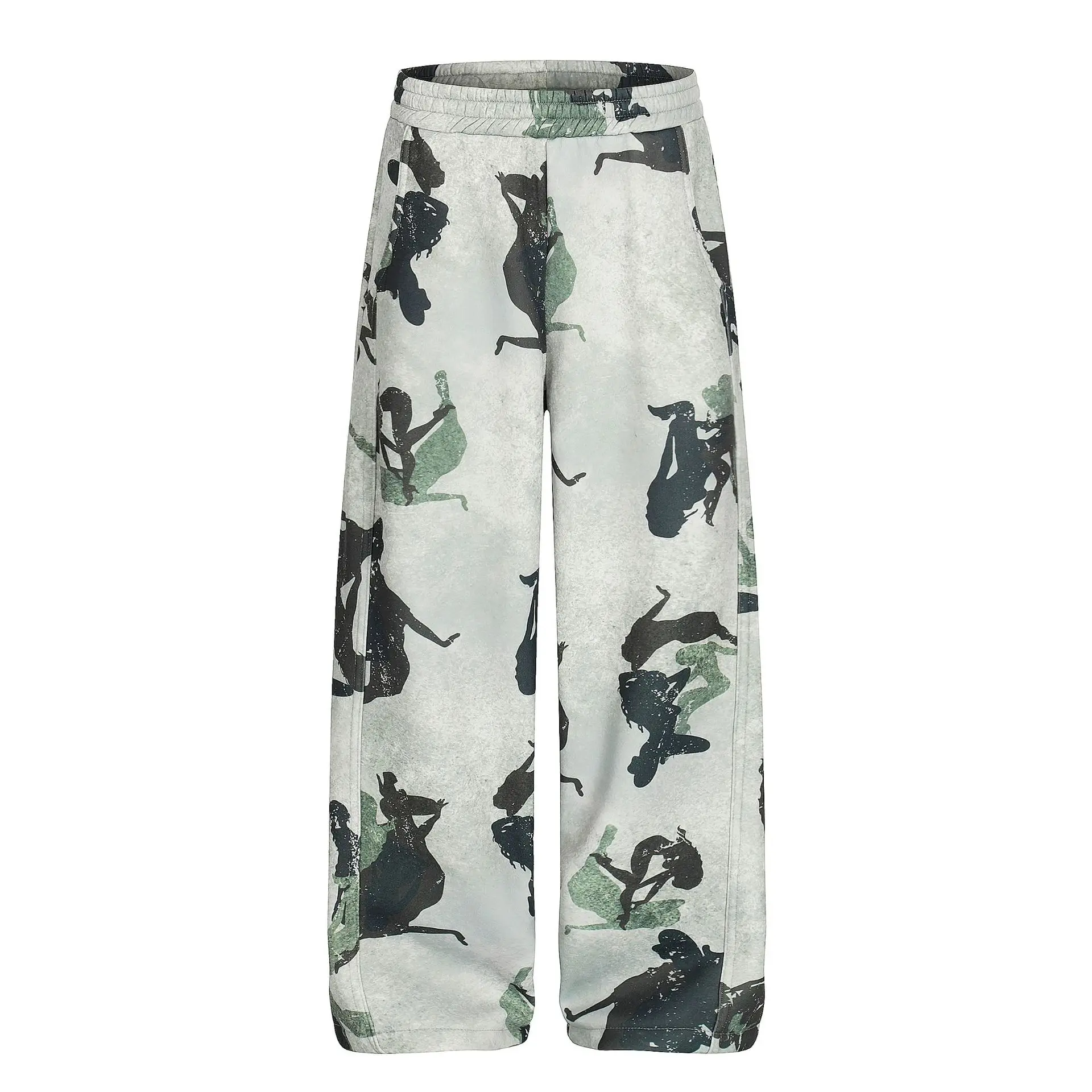 

American Painted Graphic Print Vintage Loose Casual Wide Trouser Pants Baggy Fleece Sweatpants Fashion Elastic Waist Joggers