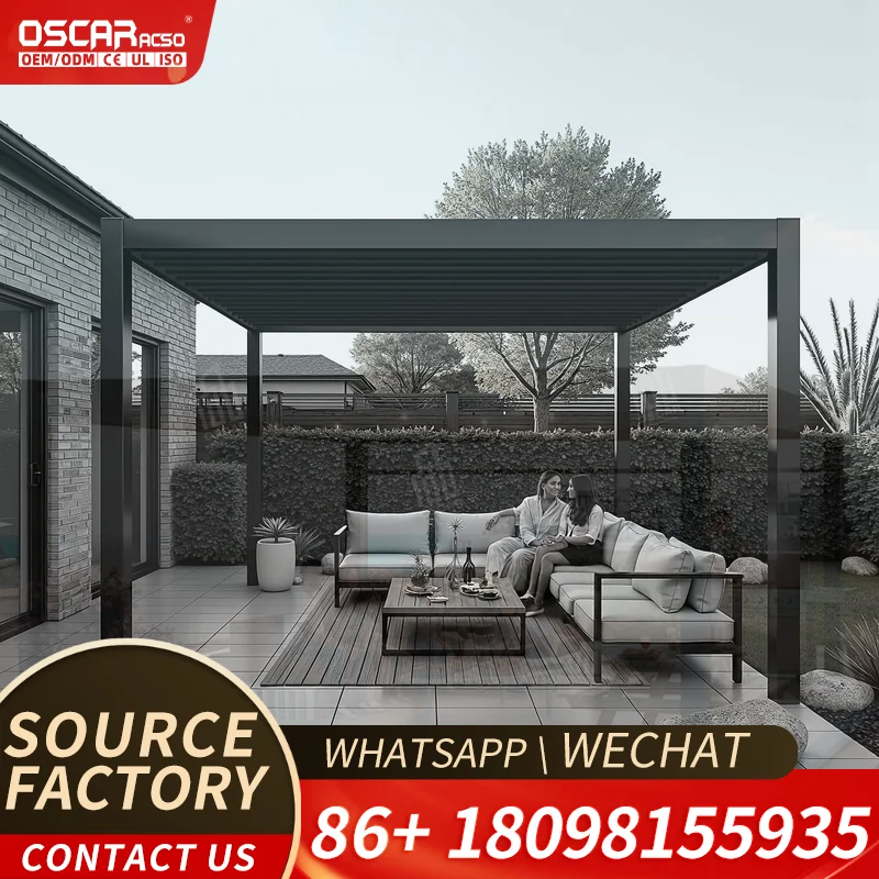 3X3 6x3 Waterproof Outdoor Louvered Custom Metal Patio Gazebo With Glass And Aluminum Roof Suitable For Garden Backyard Courtyar