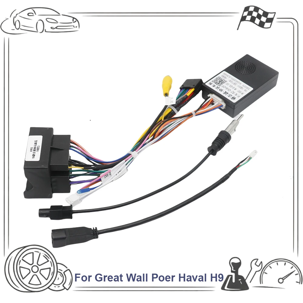 For Great Wall Poer Haval H9 16pin Wiring Harness Adapter Canbus Box Decoder Android Radio Power Cable