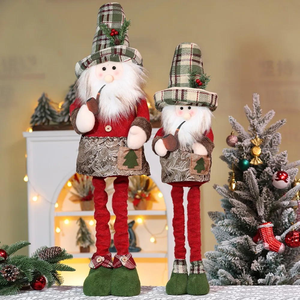 Scalable Long Leg Christmas Telescopic Doll Soft Material Standing Posture Christmas Dwarf Ornaments with Pine Cone