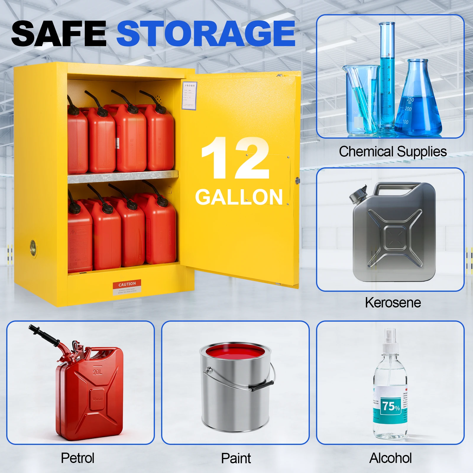 12 جالون تخزين خطير خزانة مقاومة للانفجار 22.8in W X 18.1in D X 35in H خزانة مقاومة للحريق خزانة تخزين كيميائية فولاذية #1