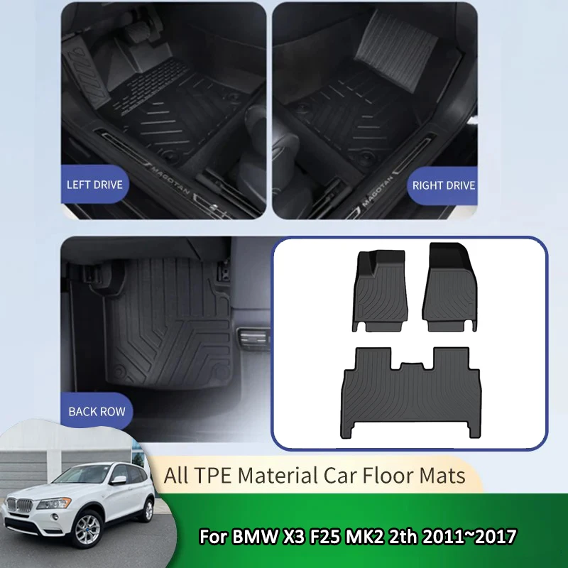 

Для BMW X3 F25 MK2 2-й 2011 ~ 2017 2012 2013 2014 TPE Автомобильный водонепроницаемый нескользящий напольный коврик с полным объемным звуком, защитный коврик для ног