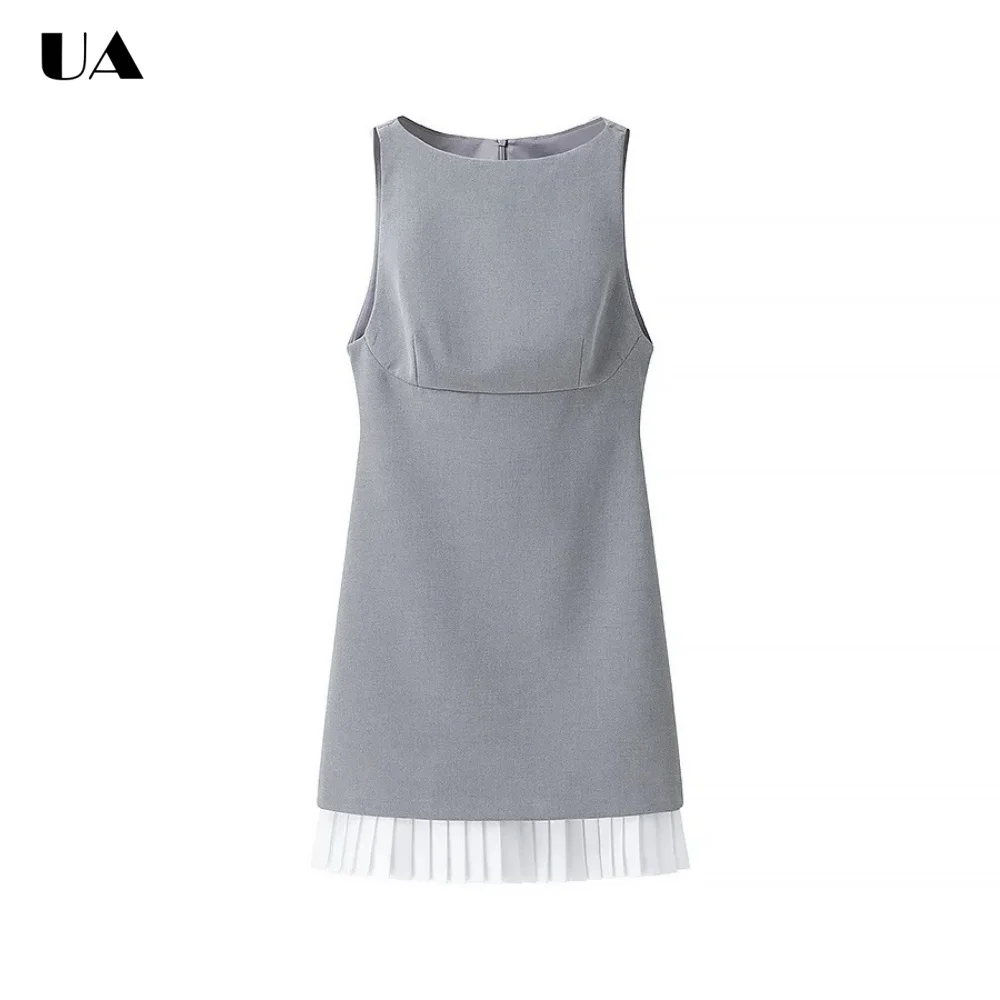 

Elegant Sleeveless Boat Neck Mini Prom Dress with Ruched Hem, Trendy Patchwork Short Dress, Hotsweet Sheath Cocktail Party Dress