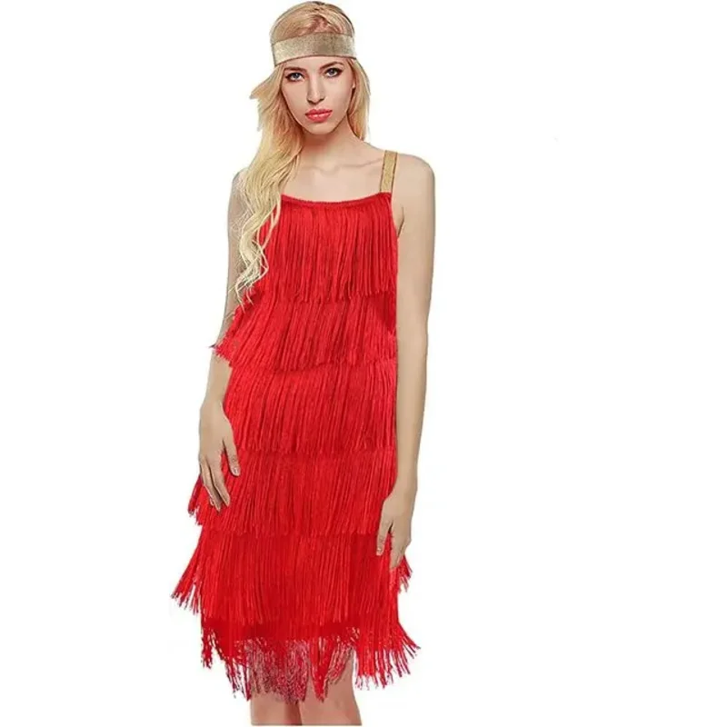 Vintage Dresses 1920s Flapper Girl Fancy Dress Great Gatsby Dress Costumes Slash Neck Strappy Fringe Swing Party Dress Women