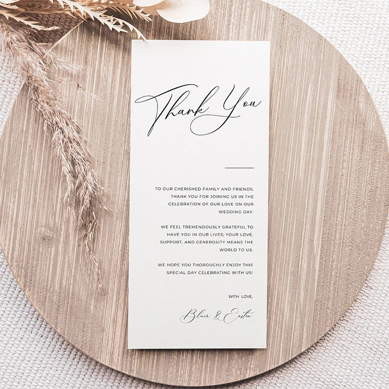 Biglietto di ringraziamento personalizzato Biglietto da tavolo per invito a nozze Nome di coppia Menu di benvenuto Biglietto da tavolo per matrimonio minimalista