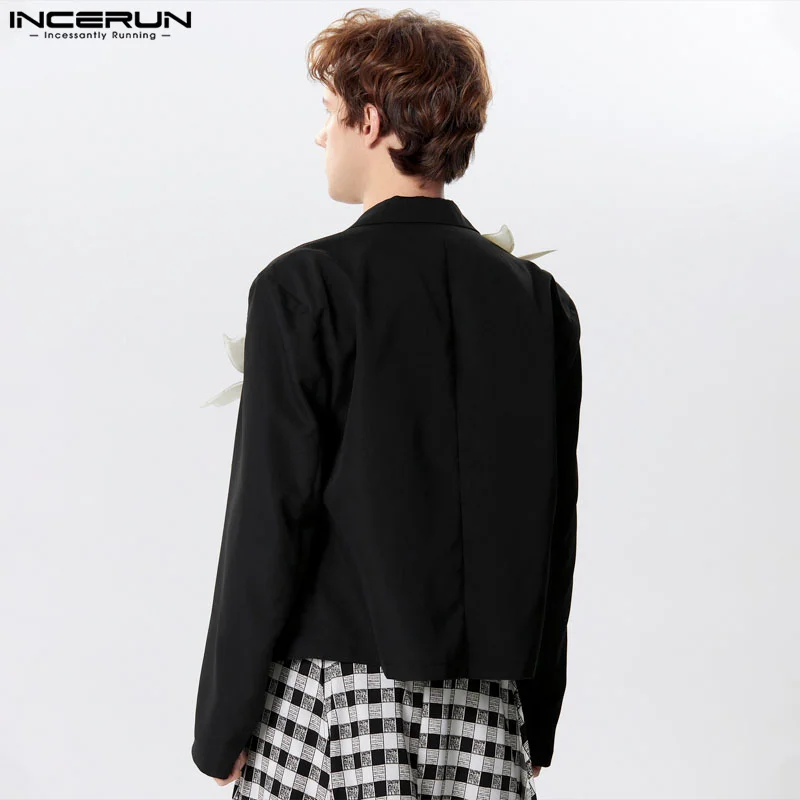 2024 Men Blazer Patchwork Lapel Long Sleeve Double Breasted Male Suits Streetwear Loose Fashion Casual Thin Coats S-5XL INCERUN