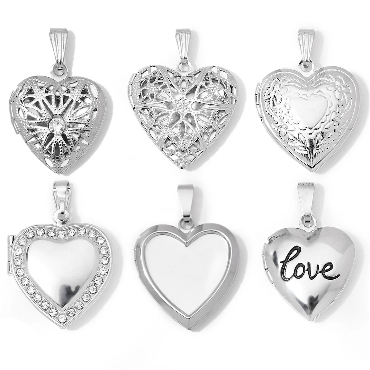 3pcs/Lot Stainless Steel Mirror Polish Love Heart Locket Pendant for Women Family Image Necklace Personalized Anniversary Gifts