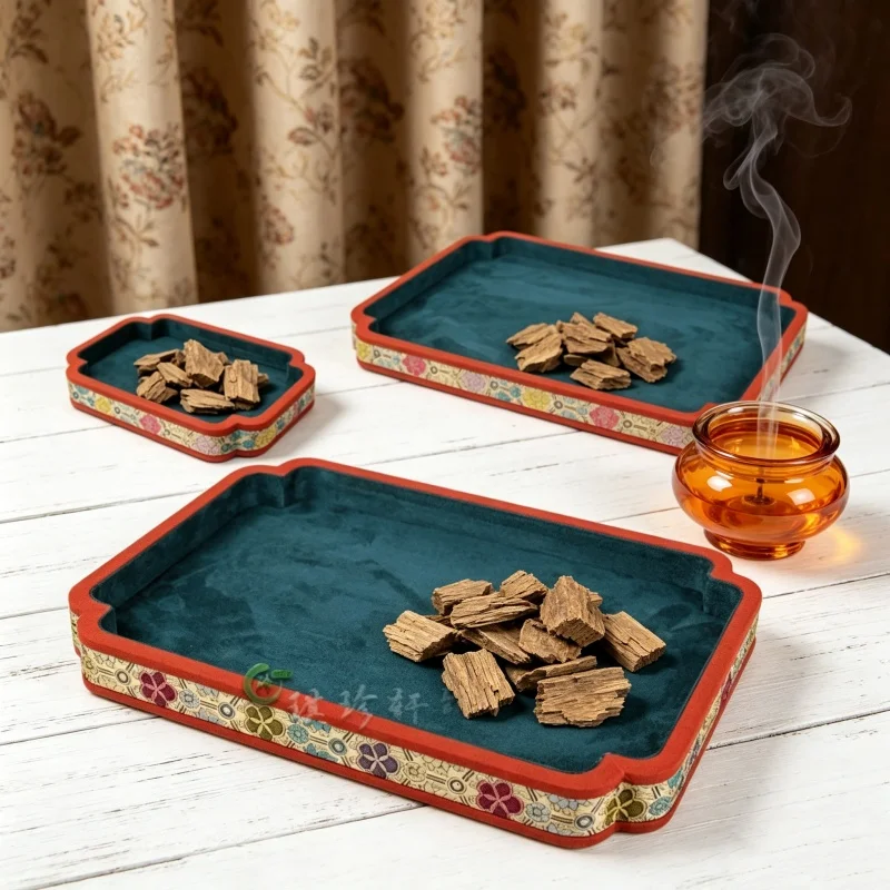 Palace Style Wooden Brocade Jewelry Tray, Floral Corner Viewing Plate, Eid Gift Organizer for Jade Bangle & Hand Chain