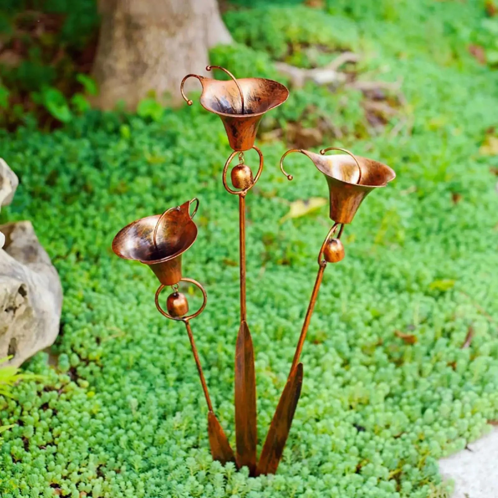 flower garden stake Weather-Resistant Decorative Yard Stake Copper Ornament Wind Chime Garden Stake Decoration For Farmhouse