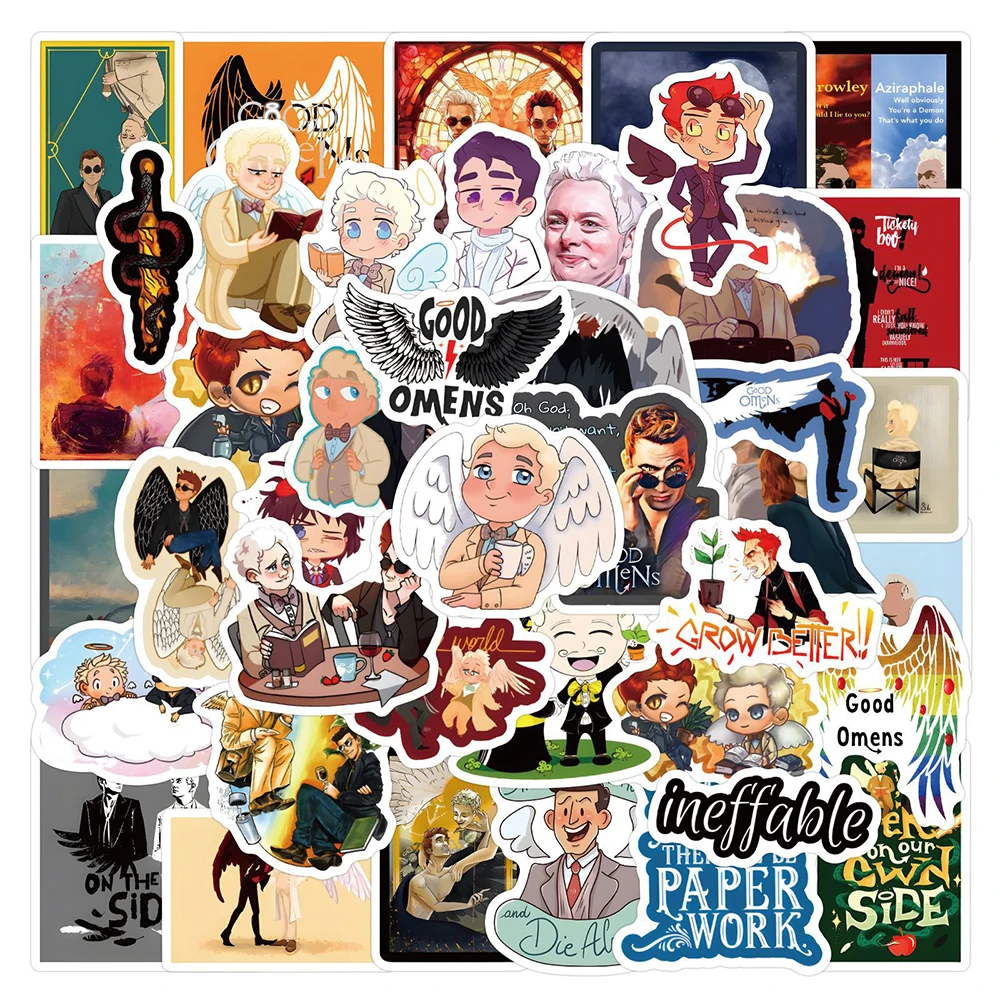10/30/50pcs Classic Good Omen TV Show Stickers Angels and Demon Cartoon Decals for Suitcase Phone Notebook Funny DIY Sticker Toy