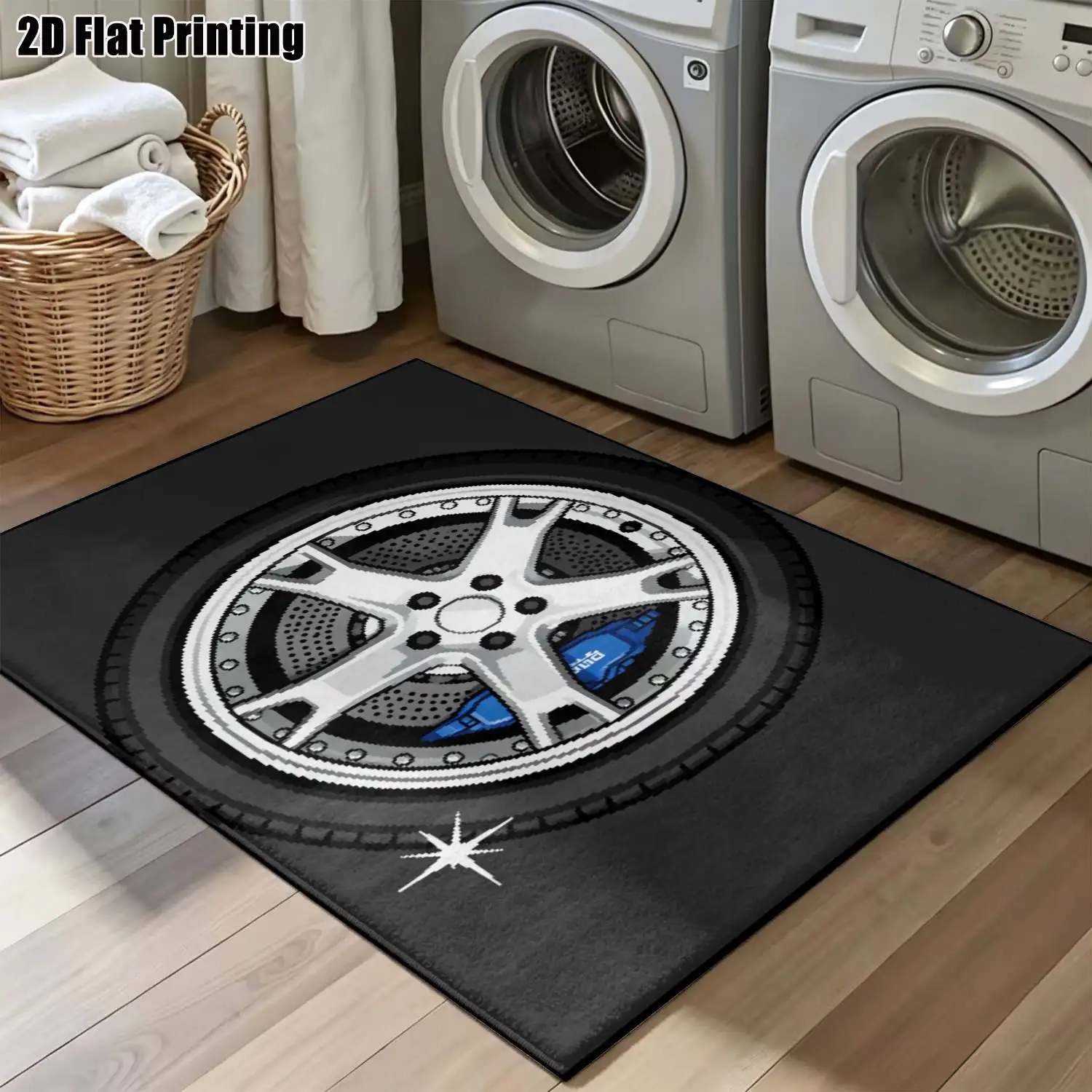 1Pc 2D Printed Carpet: Silver Black Modified Hub Pattern, Instagram-Style Modern Simple Mat, Washable, Multi-Size for Home Decor, Entrance/Foyer/Living Room/Bedroom/Study