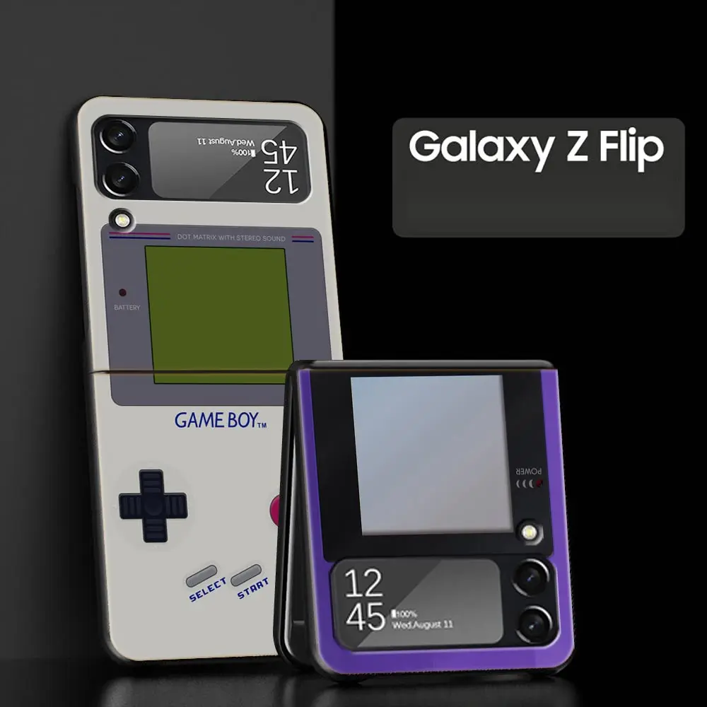 Funda de teléfono Gameboy Game para Samsung Galaxy Z Flip 4, 5, 3, carcasa rígida de PC negra plegable para Samsung Z Flip5, funda Couqe Bumper