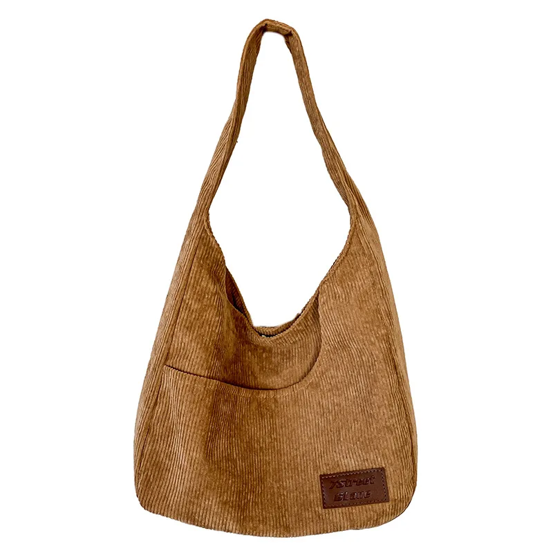 

Vintage Corduroy Shoulder Bag Large Capacity Student Bag Multi Pocket Light Casual Handheld Bag Versatile Book Carry Tote