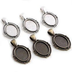 10pcs 13x18mm Inner Size Antique Silver Plated Bronze Flower Classic Cameo Cabochon Base Setting Pendant Necklace Findings