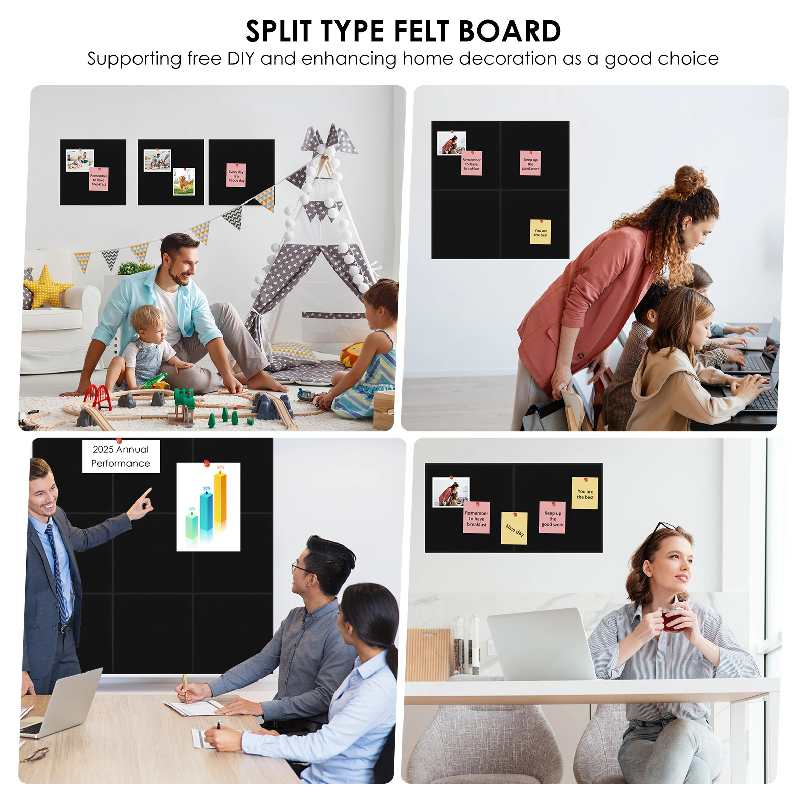 بلاط حائط من اللباد المضاد للانزلاق مع لوحة دبوس ، ملصق لاصق ، لوحة إعلانات المكتب ، لوحة صور منزلية ، بلاط عرض 30 × 30 ، 12 #2