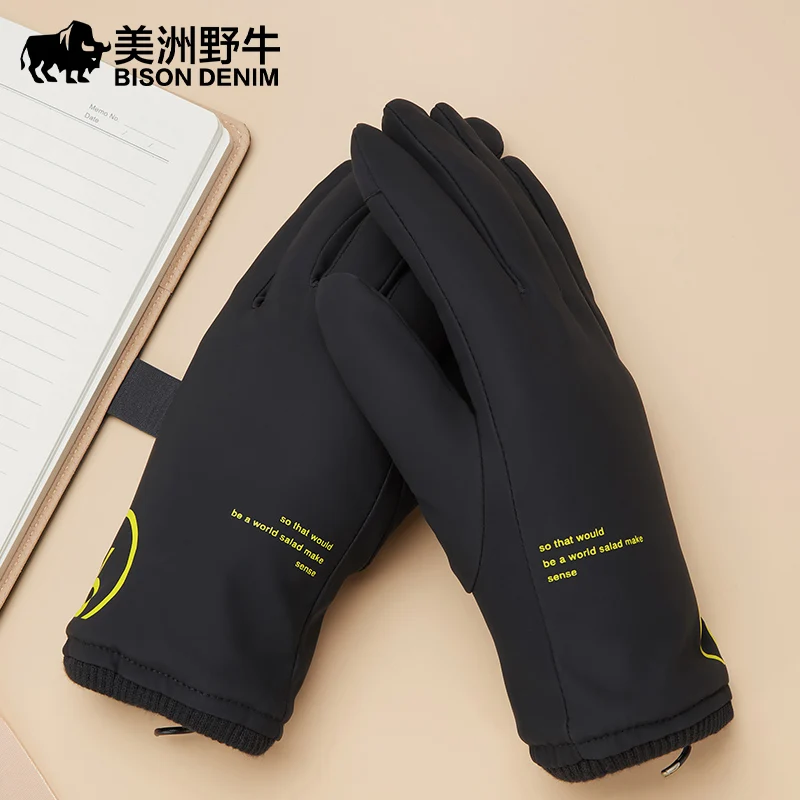 BISON DENIM Warm Winter Gloves Men Women Touch Screen Thermal Fleece Lined Windproof Gloves For Running Cycling Driving Hiking